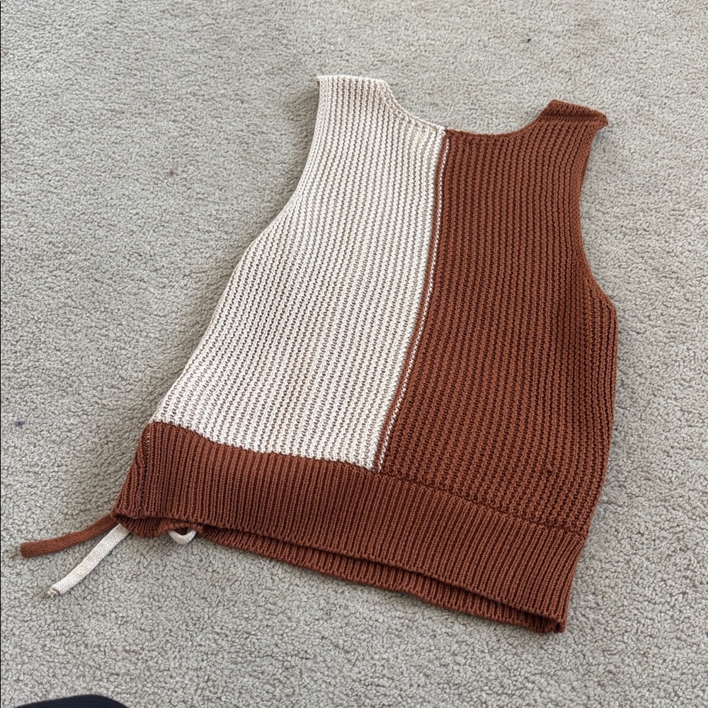 Colorblock Ribbed Knit Wrap Tank Top - Rust & Cream - Picture 7 of 7
